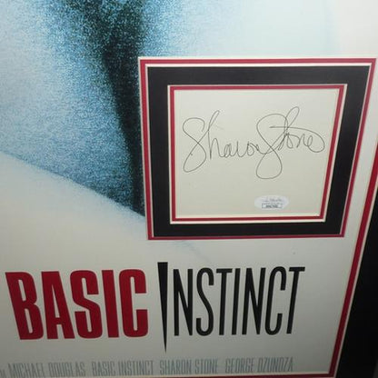 Basic Instinct Full-Size Movie Poster Deluxe Framed with Michael Douglas and Sharon Stone Autographs - JSA