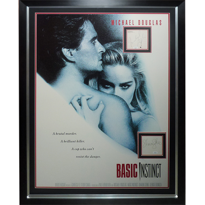 Basic Instinct Full-Size Movie Poster Deluxe Framed with Michael Douglas and Sharon Stone Autographs - JSA