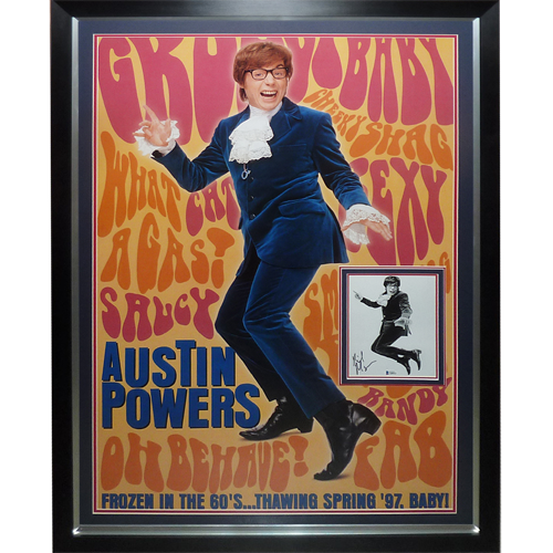 Austin Powers International Man of Mystery Full-Size Movie Poster Deluxe Framed with Mike Myers Autographed 8x10 Photo - JSA