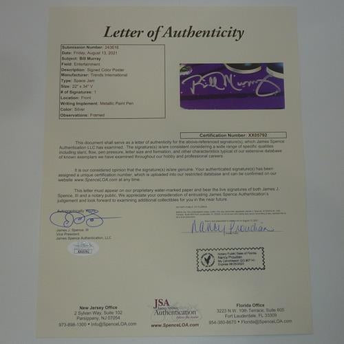 Bill Murray Autographed Space Jam Full-Size Deluxe Framed Movie Poster - JSA Letter