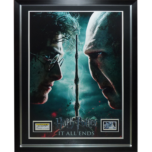 Harry Potter And The Deathly Hollows Full-Size Movie Poster Deluxe Framed with Daniel Radcliffe and Ralph Fiennes Autographs - JSA