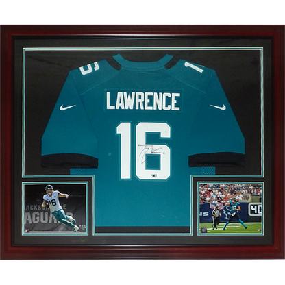 Trevor Lawrence Autographed Jacksonville Jaguars (Teal #16) Nike Deluxe Framed Jersey - Fanatics