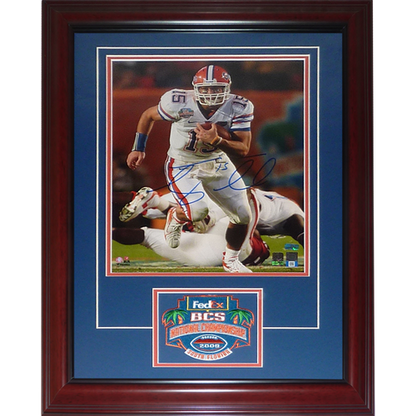 Tim Tebow Autographed Florida Gators (08 BCS Run Deluxe Framed 11x14 Photo with Patch - Tebow Holo