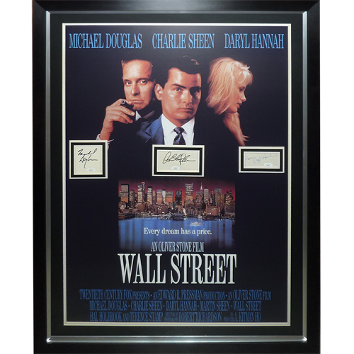 Wall Street Full-Size Movie Poster Deluxe Framed with Michael Douglas, Charlie Sheen And Daryl Hannah Autographs - JSA
