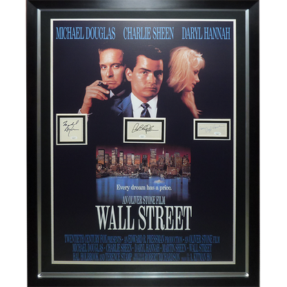 Wall Street Full-Size Movie Poster Deluxe Framed with Michael Douglas, Charlie Sheen And Daryl Hannah Autographs - JSA