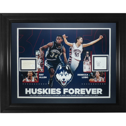 Ray Allen And Rebecca Lobo Autographed UCONN Huskies Deluxe Framed Huskies Forever Poster -JSA