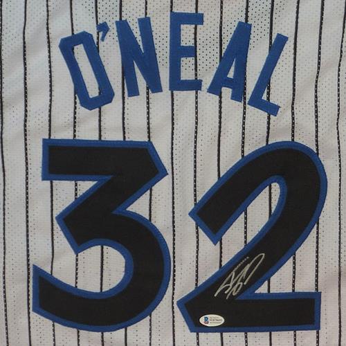 Shaquille O'Neal Autographed Orlando (White Pinstripe #32) Custom Jersey - Beckett