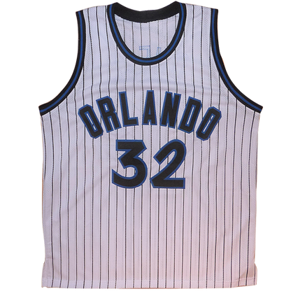 Shaquille O'Neal Autographed Orlando (White Pinstripe #32) Custom Jersey - Beckett