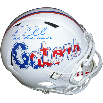 Tim Tebow Autographed Florida Gators (Stars and Stripes) Deluxe Full-Size Replica Helmet w/ God Bless America - Tebow Holo