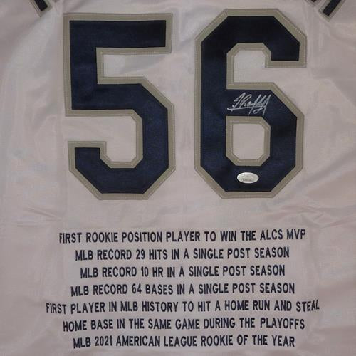 Randy Arozarena Autographed Tampa Bay (White #56) Custom Jersey w/  Embroidered Stats - JSA
