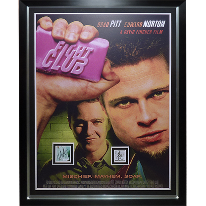 Fight Club Full-Size Movie Poster Deluxe Framed with Brad Pitt and Edward Norton Autographs - JSA