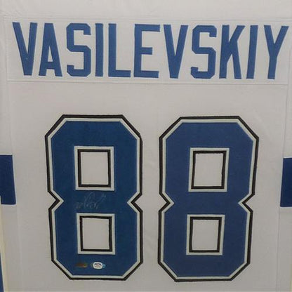 Andrei Vasilevskiy Autographed Tampa Bay Lightning (White #88) Deluxe Framed Jersey – JSA