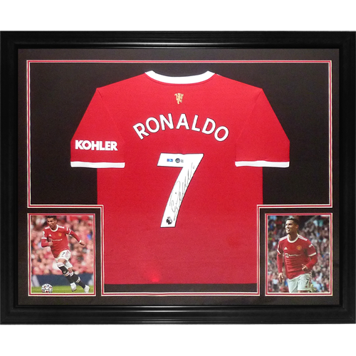 Cristiano Ronaldo Autographed Manchester United MANU (Red #7 Adidas) Deluxe Framed Jersey - Beckett