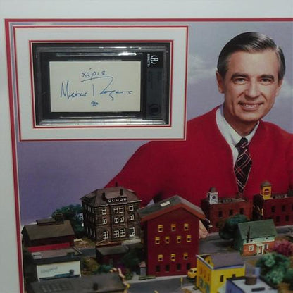 Mister Rogers Neighborhood Full-Size TV Poster Deluxe Framed with Fred Rogers Autograph - JSA