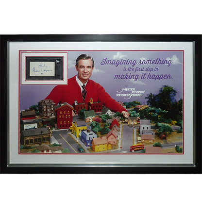 Mister Rogers Neighborhood Full-Size TV Poster Deluxe Framed with Fred Rogers Autograph - JSA