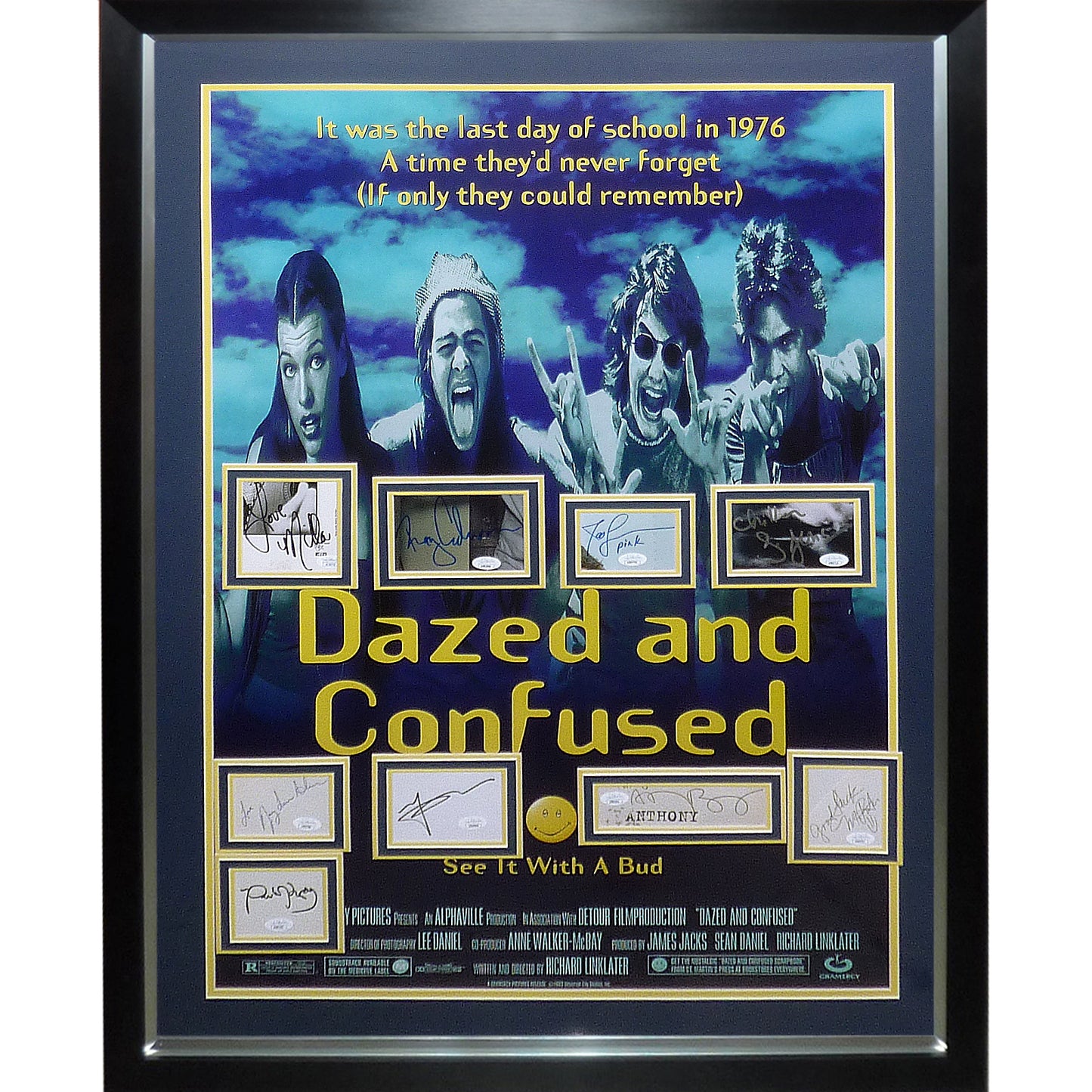 Dazed and Confused Full-Size Movie Poster Deluxe Framed with All Cast Autographs - JSA