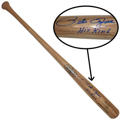 Pete Rose Autographed Louisville Slugger Engraved Natural Bat w/ Hit King - JSA