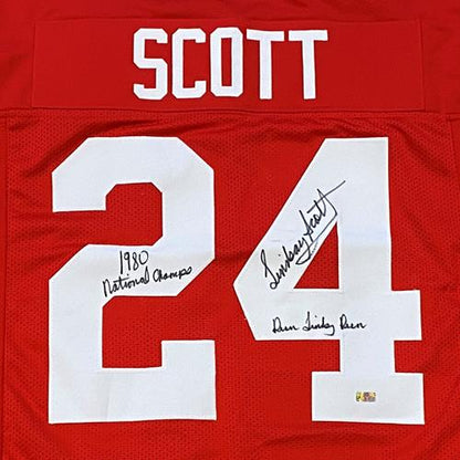 Lindsay Scott Autographed Georgia Bulldogs (Red #24) Custom Jersey w/ Run Lindsay Run