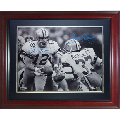 Roger Staubach And Tony Dorsett Autographed Dallas Cowboys Deluxe Framed 16x20 Photo - Beckett