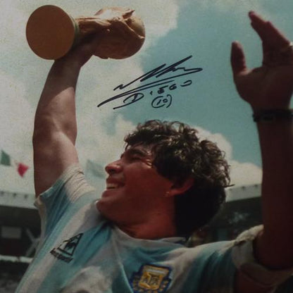 Diego Maradona Autographed Argentina Soccer (1986 World Cup Celebration) Deluxe Framed 12x16 Photo - Icons