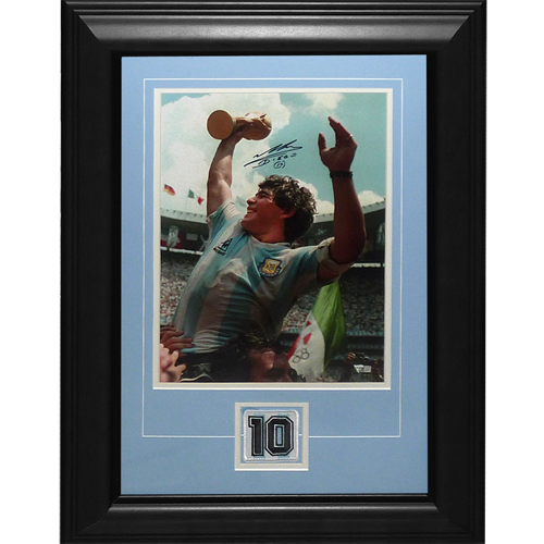 Diego Maradona Autographed Argentina Soccer (1986 World Cup Celebration) Deluxe Framed 12x16 Photo - Icons