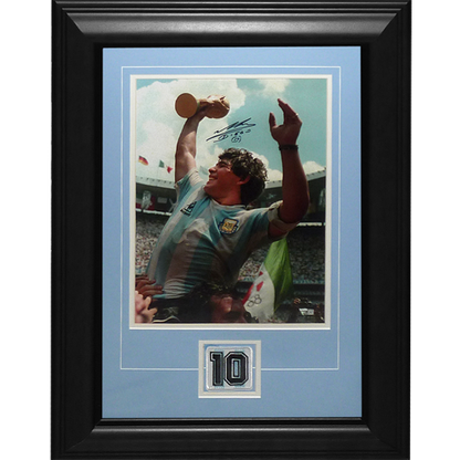 Diego Maradona Autographed Argentina Soccer (1986 World Cup Celebration) Deluxe Framed 12x16 Photo - Icons
