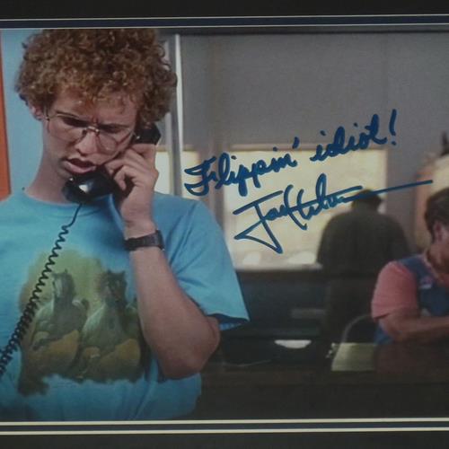 Jon Heder Autographed Napoleon Dynamite (on phone) Deluxe Framed 11x17 Photo w/ Flippin Idiot - Beckett