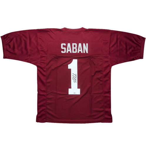 Nick Saban Autographed Alabama (Crimson #1) Custom Jersey - Beckett