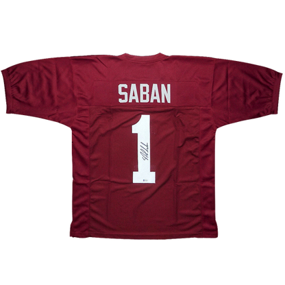 Nick Saban Autographed Alabama (Crimson #1) Custom Jersey - Beckett