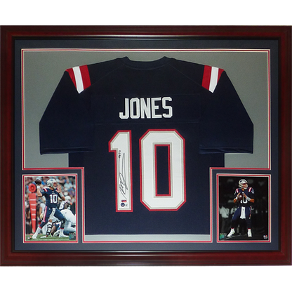 Mac Jones Autographed New England (Blue #10) Deluxe Framed Jersey - Beckett