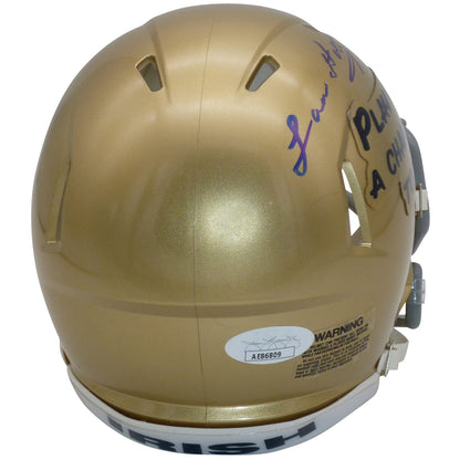 Lou Holtz Autographed Notre Dame Fighting Irish (Play Like A Champion Today) Mini Helmet - JSA