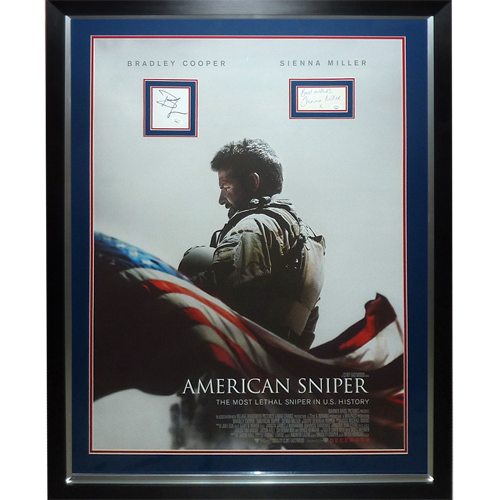 American Sniper Full-Size Movie Poster Deluxe Framed with Bradley Cooper And Sienna Miller Autographs - JSA
