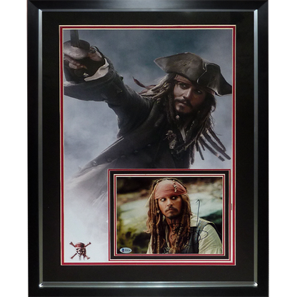 Pirates of the Caribbean 11x17 Movie Poster Deluxe Framed with Johnny Depp Autographed 8x10 Photo - JSA