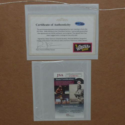Gene Wilder and Cast Autographed Willy Wonka and the Chocolate Factory Deluxe Framed 11x17 Movie Poster and Golden Ticket Piece - JSA