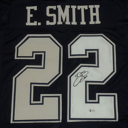 Emmitt Smith Autographed Dallas Cowboys (Blue #22) Jersey - JSA