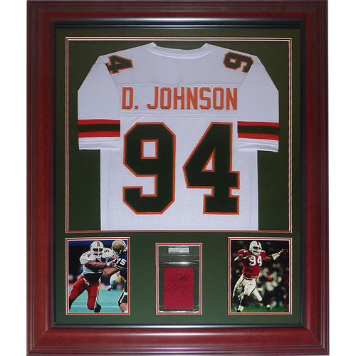 Dwayne Johnson The Rock PSADNA Slabbed Autograph Deluxe Framed with Miami Hurricanes Jersey