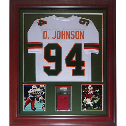 Dwayne Johnson The Rock PSADNA Slabbed Autograph Deluxe Framed with Miami Hurricanes Jersey