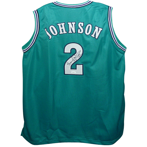 Larry Johnson Autographed Charlotte (Teal #2) Custom Basketball Jersey - JSA