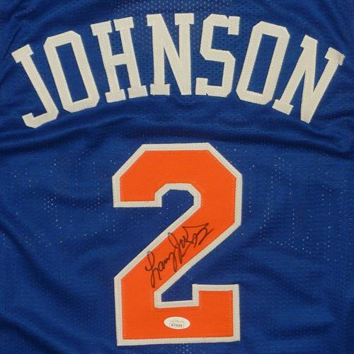 Larry Johnson Autographed New York (Blue #2) Custom Basketball Jersey - JSA
