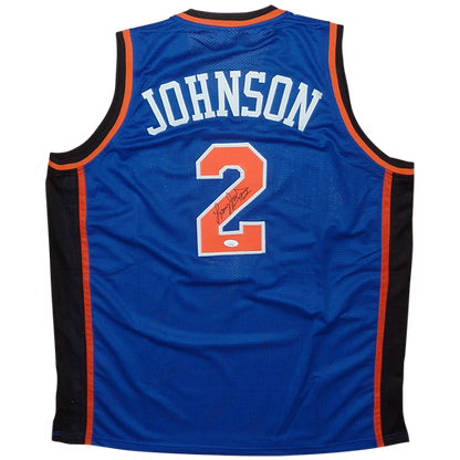 Larry Johnson Autographed New York (Blue #2) Custom Basketball Jersey - JSA