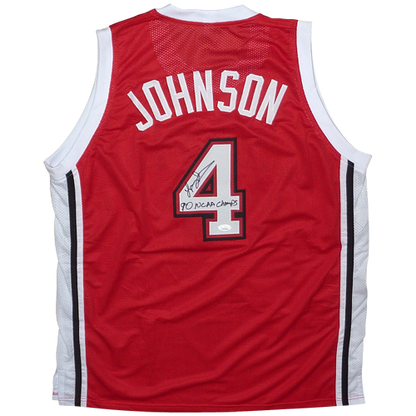 Larry Johnson Autographed UNLV Runnin Rebels (Red #4) Custom Jersey w/ 90 NCAA Champs - JSA