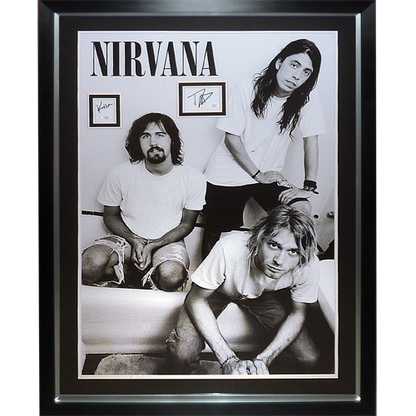 Nirvana Band Full-Size Music Poster Deluxe Framed with Dave Grohl And Krist Novoselic Autographs - JSA