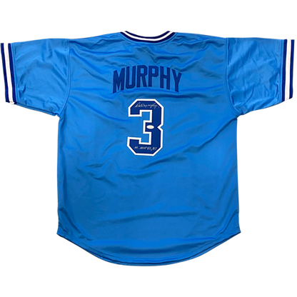 Dale Murphy Autographed Atlanta (Throwback Baby Blue #3) Custom Jersey w/ NL MVP 82,83 - JSA