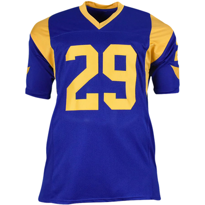 Eric Dickerson Autographed Los Angeles Rams Blue 29 Custom Jersey w Palm Beach Autographs LLC