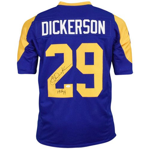 Eric Dickerson Autographed Los Angeles Rams (Blue #29) Custom Jersey w/ "HOF 99" - JSA