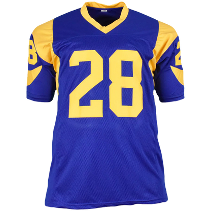 Marshall Faulk Autographed St. Louis Rams (Throwback Blue #28) Custom Jersey - JSA