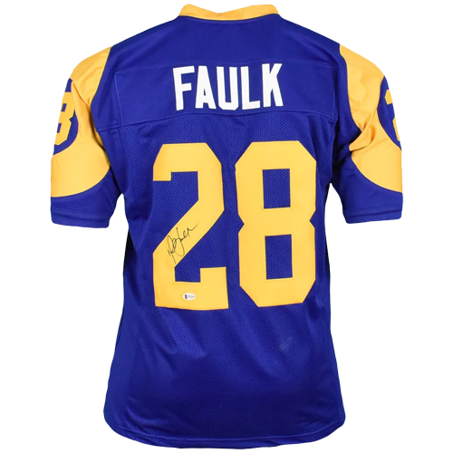 Marshall Faulk Autographed St. Louis Rams (Throwback Blue #28) Custom Jersey - JSA