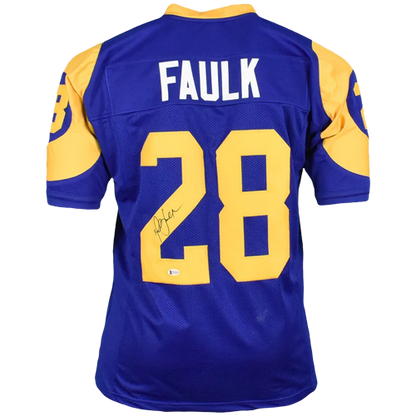 Marshall Faulk Autographed St. Louis Rams (Throwback Blue #28) Custom Jersey - JSA