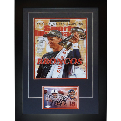 Peyton Manning Autographed Denver Broncos (Super Bowl SI 11x14 Cover) Deluxe Framed with Autograph - JSA