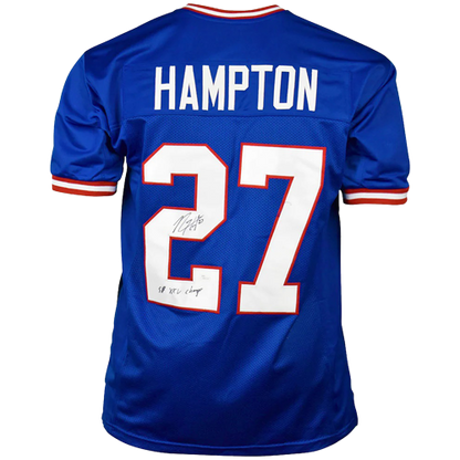 Rodney Hampton Autographed New York (Blue #27) Custom Jersey SB XXV Champs